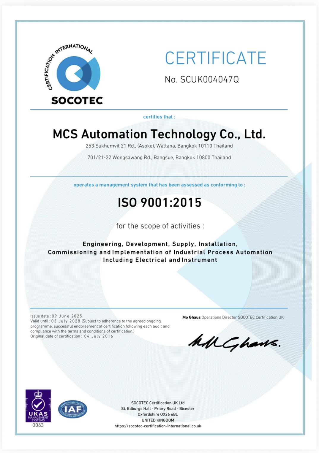 ISO 9001:2015 certificate